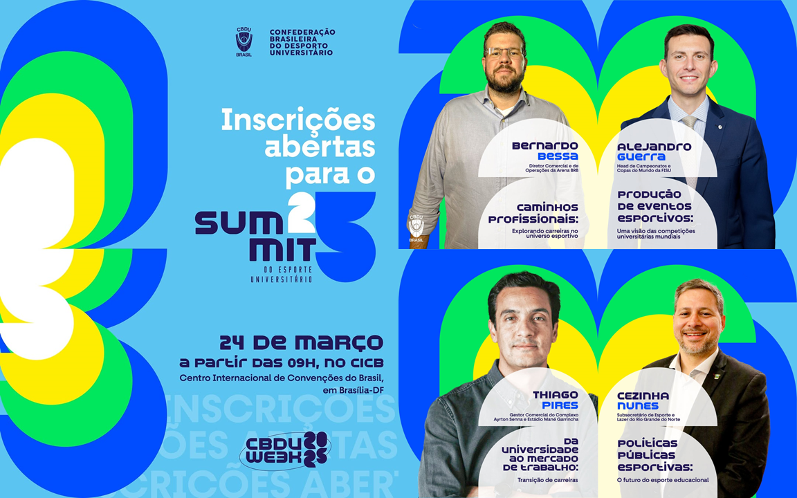 As inscrições para o Summit do esporte universitário de 2025 estão oficialmente abertas. O evento é gratuito e as vagas são limitadas.